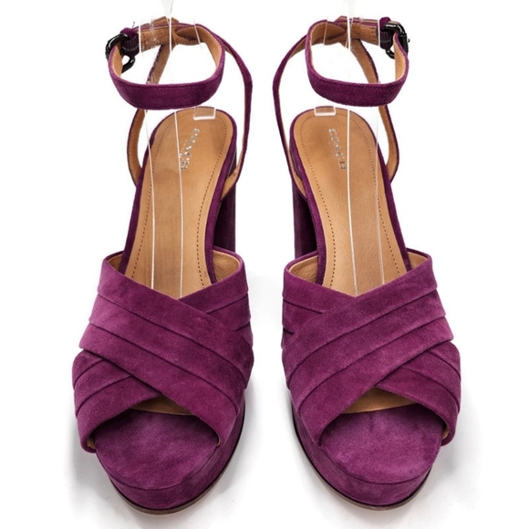 Coach Nikeeta Plum Purple Suede Ankle Wrap Block High Heel Platform Sandals - Picture 5 of 13